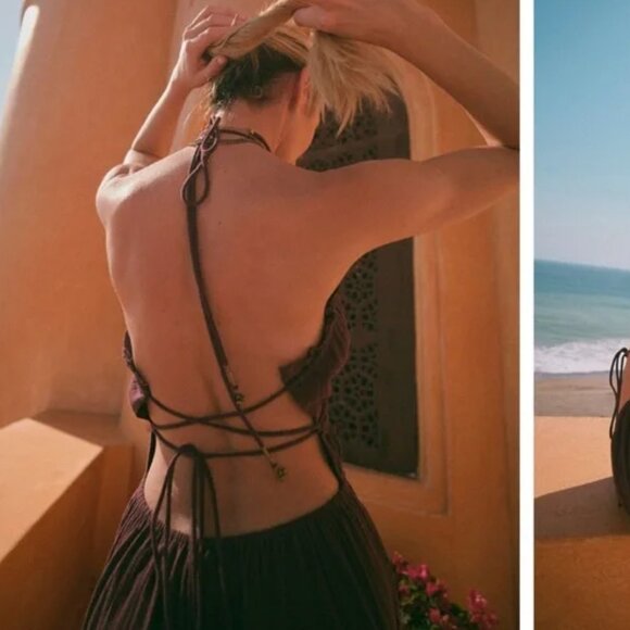 Free People Whatever You Want Strappy Balloon wide leg Jumpsuit NWT Size XS - Picture 3 of 6